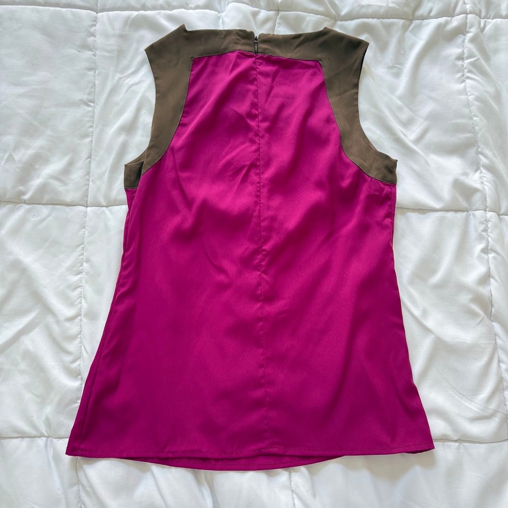 Banana Republic Top Blouse Womens 0 Pink Brown Colorblock Sleeveless Office - Picture 5 of 6